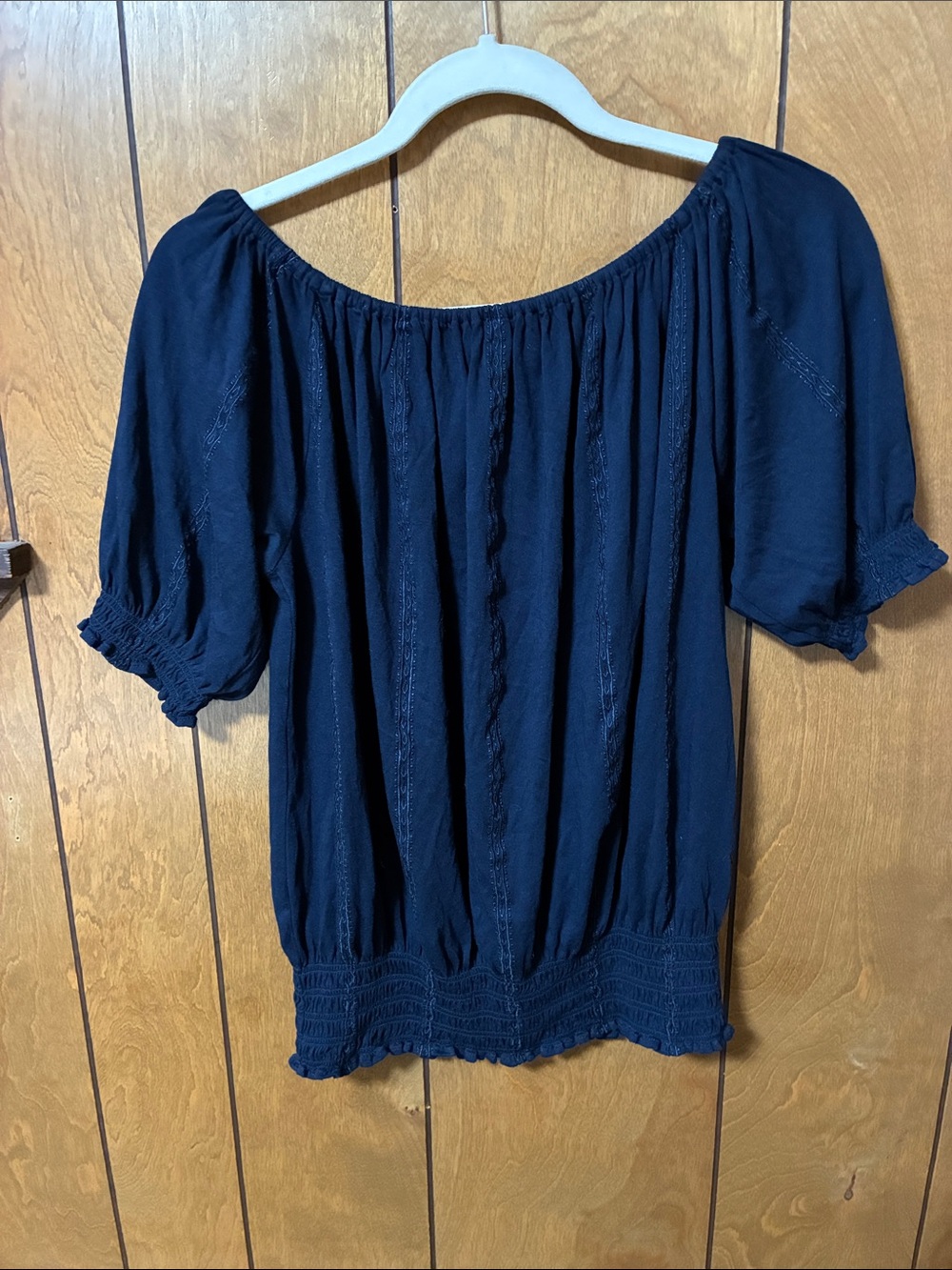 Ralph Lauren Navy Off-Shoulder Peasant Blouse